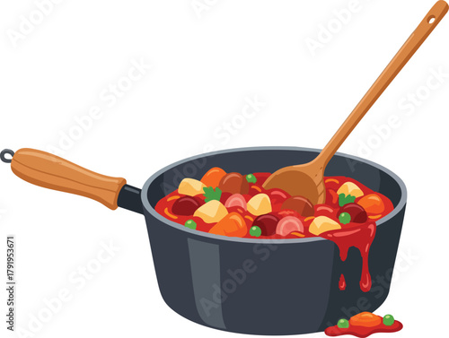 Hearty Stew in a Pot with a Wooden Spoon A Culinary Delight