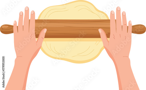 Rolling Dough Hands Smoothing Dough with Rolling Pin