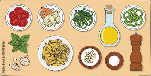 Pasta Ingredients Flat Lay Fresh Components for Tasty Recipe