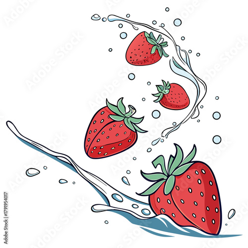 Illustration of strawberries in a splash of water