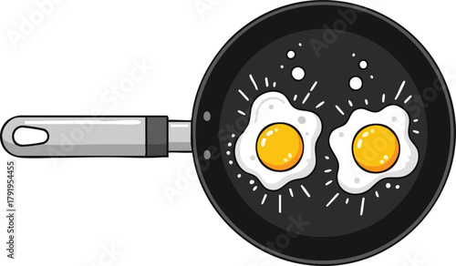Two sunny-side-up eggs in a frying pan illustration
