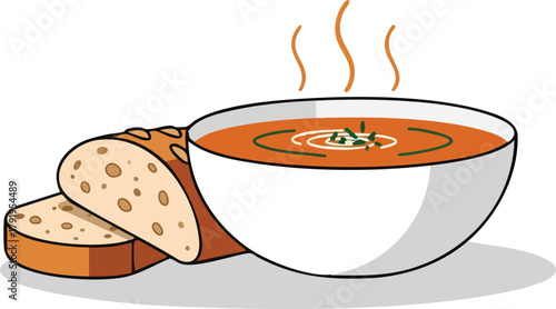 Cozy Bowl of Tomato Soup with Crusty Bread Illustration for Comfort Food Lovers