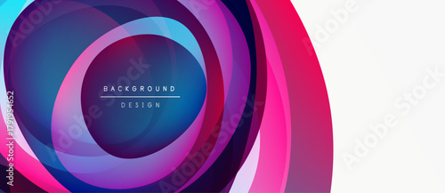 Abstract layers create vibrant circular design. Colors blend, forming dynamic visual effect. Text reads background design.