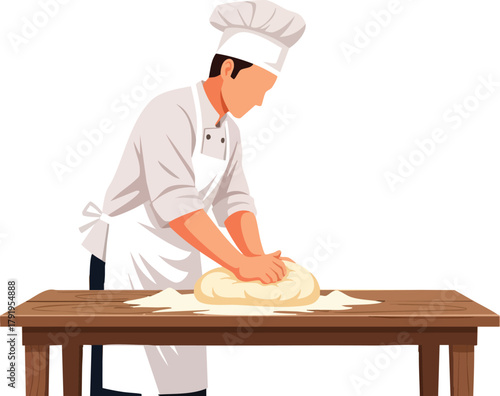 Baker Kneading Dough Crafting Culinary Delights with Expertise and Precision