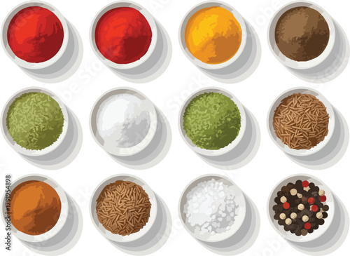 Colorful Array of Spices An Overhead Flat Lay of Culinary Ingredients