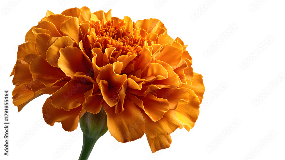 Fototapeta premium fresh marigold flower or tagetes erecta isolated on white background. space for text.
