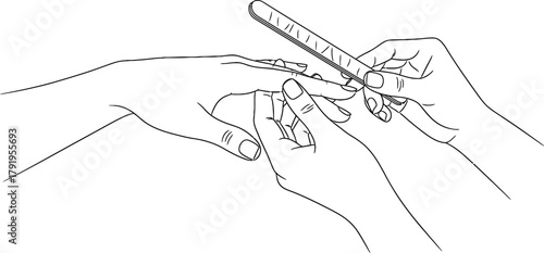 Manicure Nail Filing Line Art Illustration: Hand Getting Nail Care Beauty Treatment