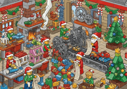 Santas Workshop Busy Elves Making Toys Christmas Presents.