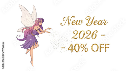 New Year 2026 Promotion: Enchanting fairy adorned with fairy dust adds a touch of magic to the New Year celebrations, introducing a generous 40% discount, bringing sparkle to the upcoming festivities.