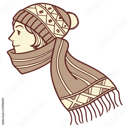 Illustration of a woman wearing a hat and scarf