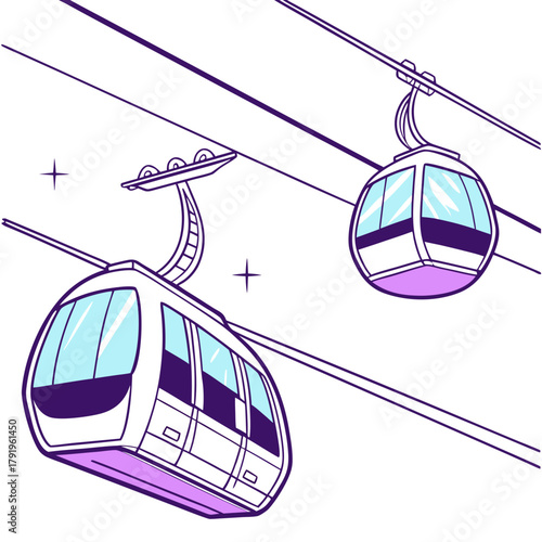Isometric illustration of a cable car modern transportation system for travel and tourism in mountain and ski resort