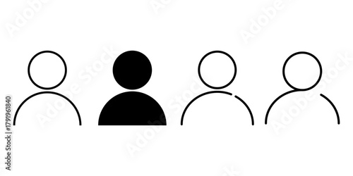 One Selected User Among Group Icon Set Individuality and Focus Symbol