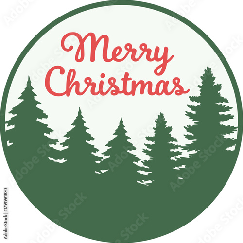 Merry christmas round sign png, pine trees forest silhouette, mountain winter sky frame wreath, laser ready cut files, glowforge cricut cnc xtool lightburn, front door hanger, table or shelf sitter