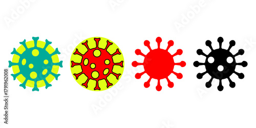 Set of Four Virus Icons Coronavirus Pathogen and Disease Graphic Symbols in Various Colors