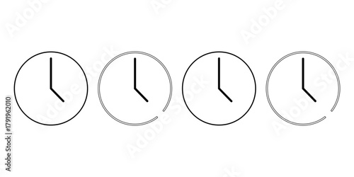 Minimalist Time Management Icons Four Clock Progress Indicators for Scheduling and Deadlines