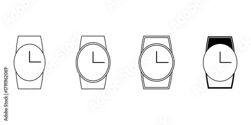 Wristwatch Icons Set Minimalist Line Art and Solid Styles for Time Management Apps