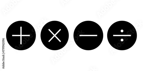 Minimalist Black and White Icons for Basic Arithmetic Operations Plus Multiply Minus Divide