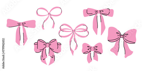 Pink bow and ribbon are coquette and cute. Valentine's day sweet elements. -Vector