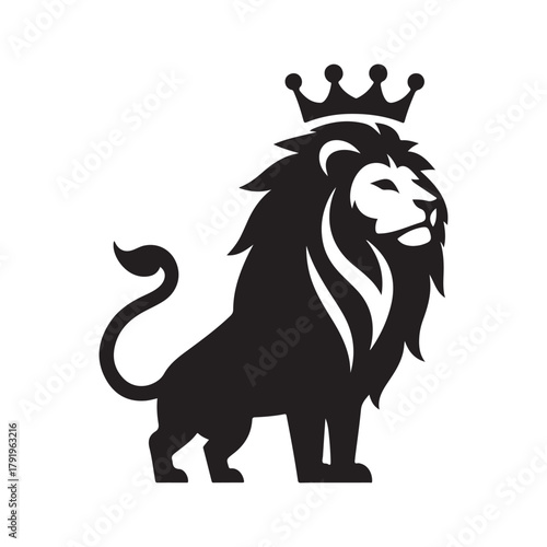 crowned king lion vector silhouette clip art logo design illustration. abstract king lion icon set collection