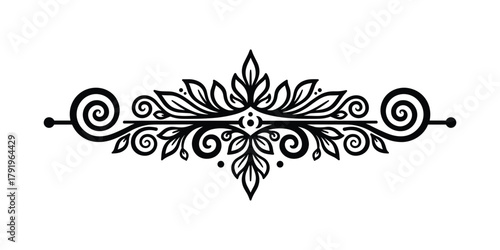 Black floral ornamental design element flourishes divider. Decorative vector design element for page.