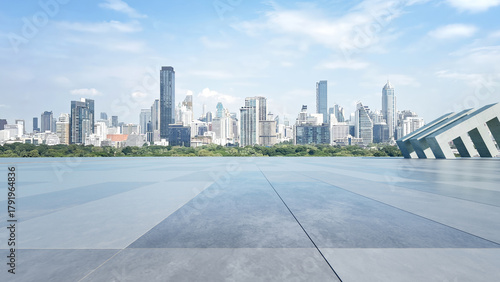 Abstract modern concrete architecture, Minimal geometry architectural background, Exterior car presentation backdrop with empty concrete floor, 3d rendering