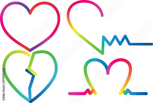 Colorful heartbeat and broken heart symbols representing love health and emotion