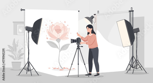 Artistic floral photoshoot session with professional female photographer