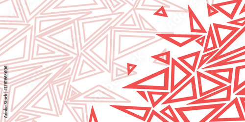 Abstract background with a dynamic explosion of red triangles contrasting with a faded pink geometric pattern.