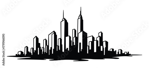 Cityscape skyline silhouette. Urban town with tall buildings and skyscrapers. Modern city panorama.