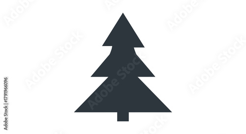 Simple dark silhouette of a pine tree or fir tree against a white background