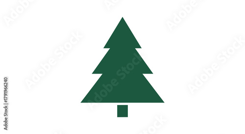 Simple dark green evergreen tree silhouette isolated on a clean white background