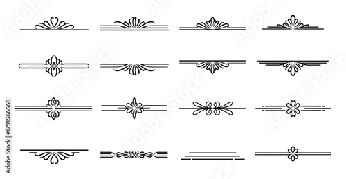 Collection of black ornamental page dividers. decorative elegant lines. calligraphic design elements for text