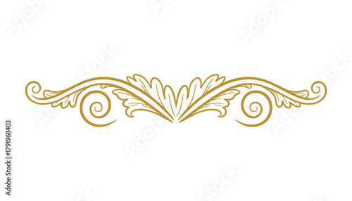 Decorative golden floral divider. Beautiful symmetrical flourish element for greeting cards and frames