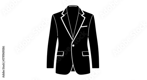 A minimalist black and white illustration of a classic men s suit jacket
