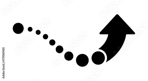 A black dotted line curving upwards with an arrow at the end