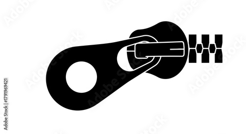 A simple black and white illustration of a partially open zipper