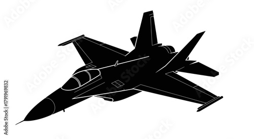 Silhouette of a modern fighter jet aircraft against a plain white background