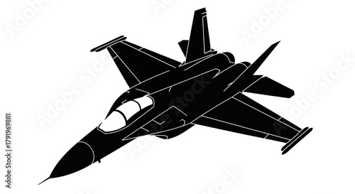 A sleek black silhouette of a modern fighter jet in flight