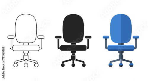 Ergonomic office chair icon set for business and work spaces