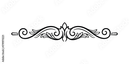 Elegant filigree flourish border with scroll leaf elements. Ornate design for invitations or menus.