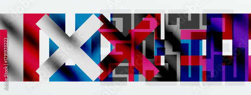 Abstract graphic design features bold lettering, vibrant colors, geometric shapes. Composition evokes modern digital aesthetic.