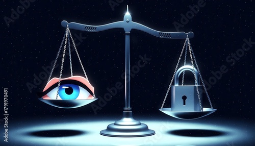 cyber privacy rights padlock security concept. A balance between privacy and surveillance depicted symbolically.