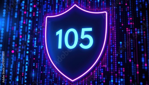 cyber privacy rights padlock security concept. Digital shield with glowing numbers on a vibrant background.