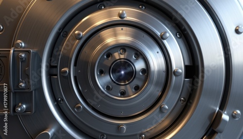 cyber privacy rights padlock security concept. Secure metallic vault door with intricate design.