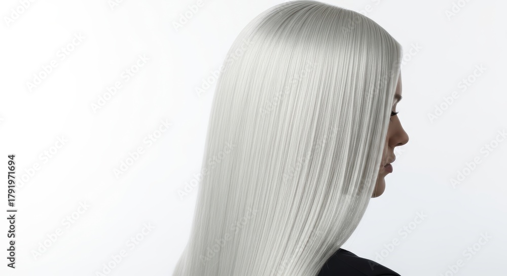 Fototapeta premium Sleek silvery hair of young caucasian female with smooth straight style