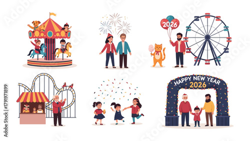 Festive Celebrations: Capturing the essence of joy and togetherness, this vibrant illustration encapsulates the spirit of celebration with families. Each scene is a unique moment of fun, unity.