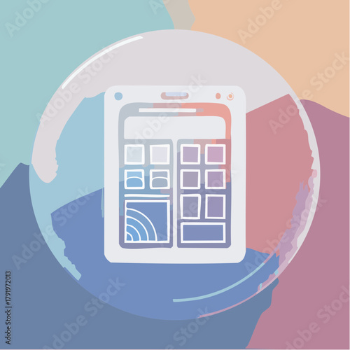 Abstract Illustration of a Modern Mobile Device Interface Displaying Diverse Content Blocks and Wireless Connection, Capturing the Essence of Seamless Digital Interaction and Contemporary Technology