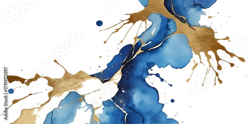 Blue water splash illustration map of Europe with ink and grunge elements