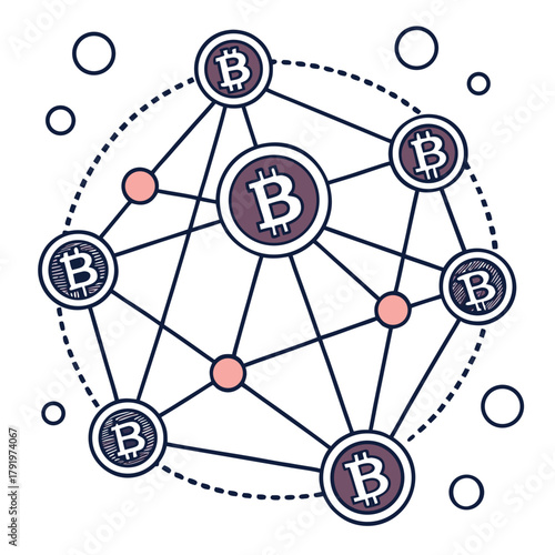 Bitcoin network illustration showing interconnected nodes and transactions