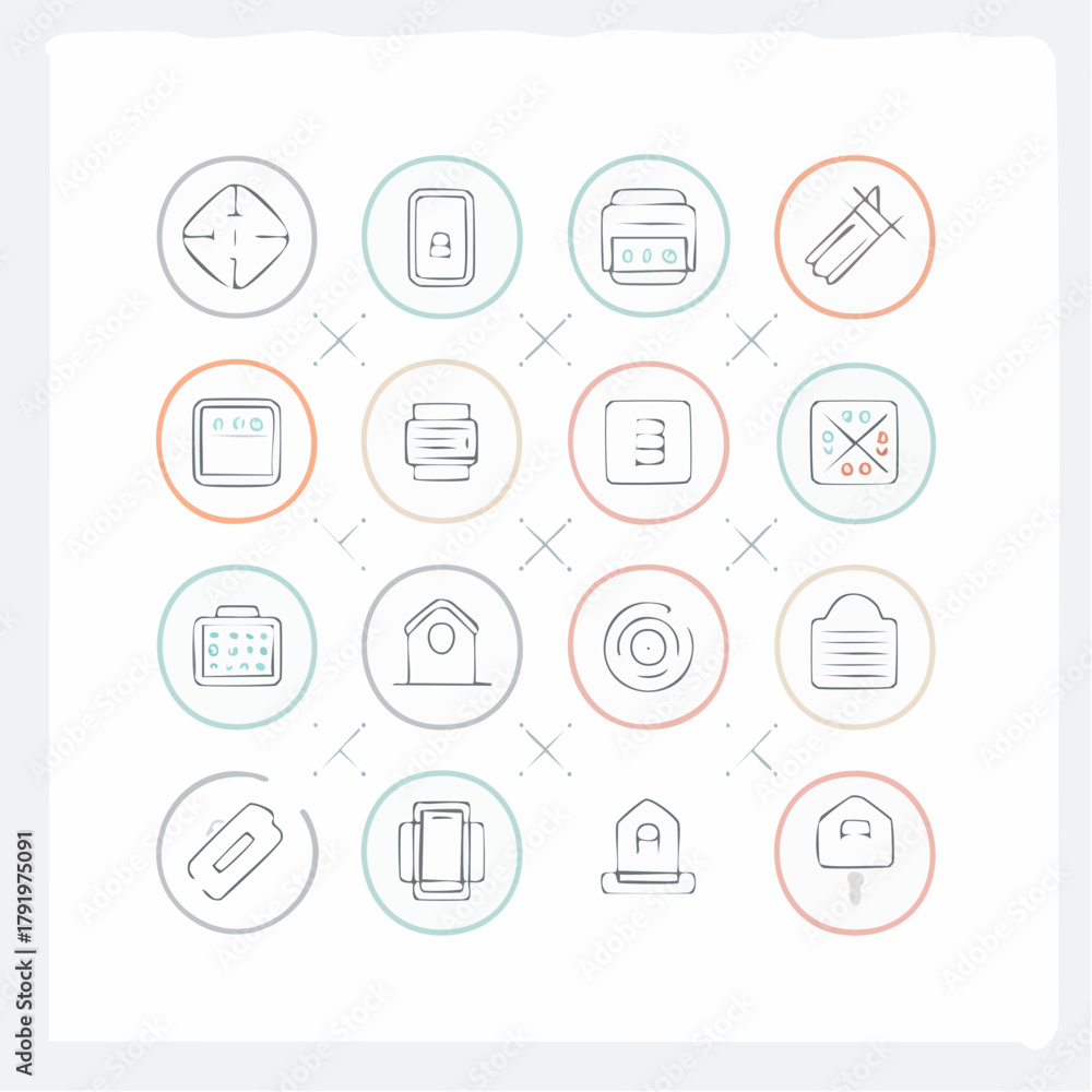 Fototapeta premium Set of 25 Circular Icons for Technology, Business, and Lifestyle Applications